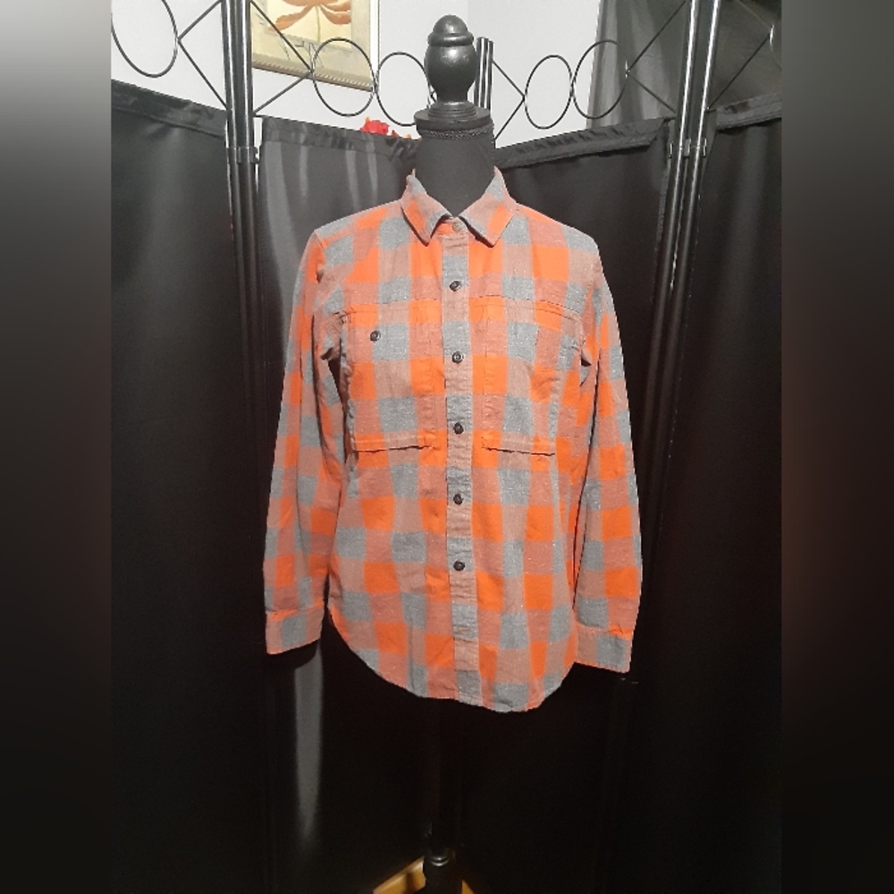 REI Cooperative Women's Plaid Organic Cotton Shirt Button Up Long Sleece Medium